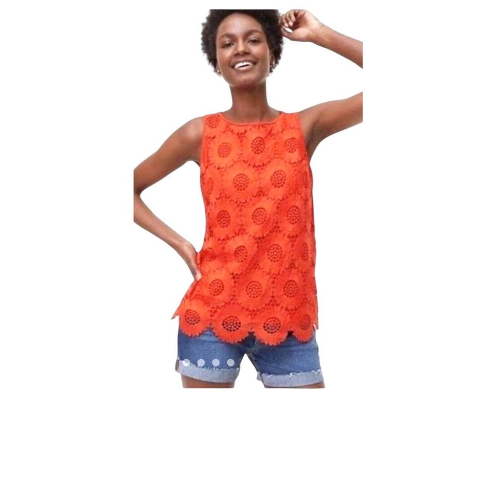Women’s Loft Sunflower Red-Orange Lace Sleeveless‎ 100% Cotton Top XS